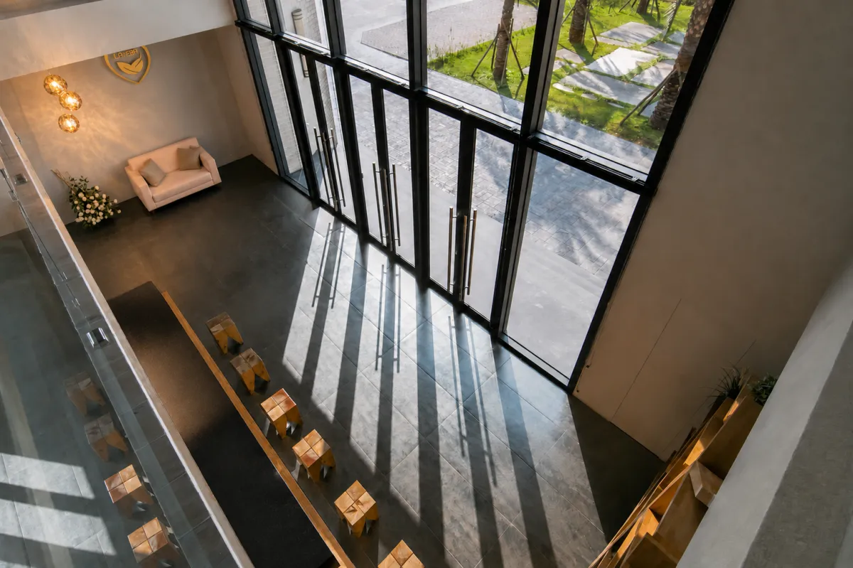 Overhead view of the LOHERB F Hall lobby