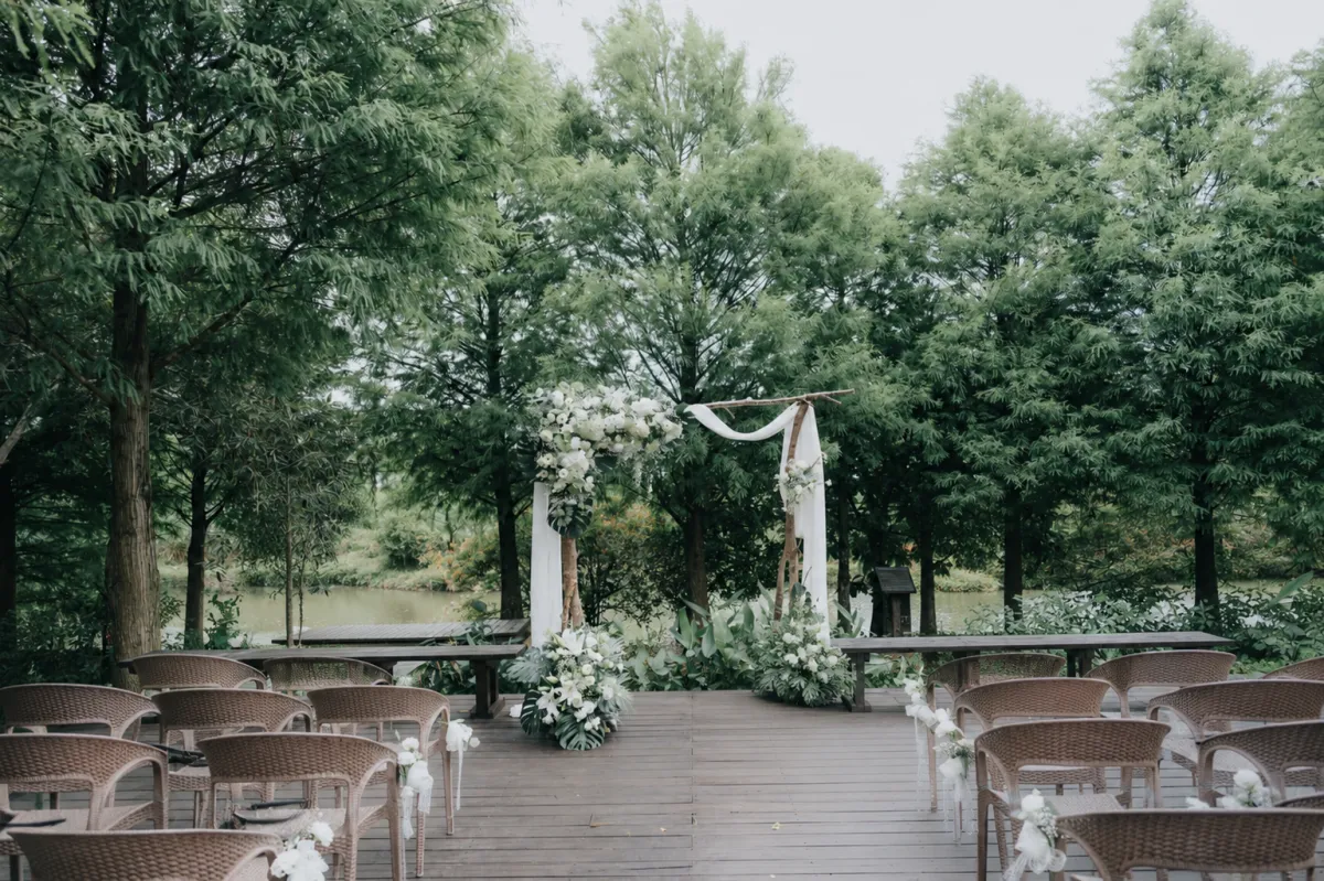 Outdoor wedding setup at LOHERB F Hall