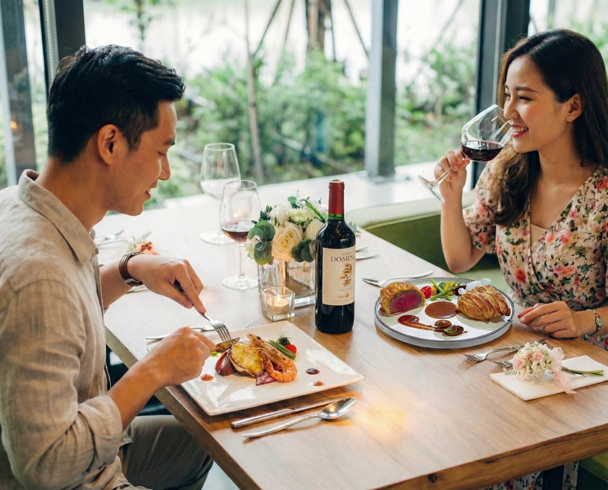 A couple sharing a romantic dinner